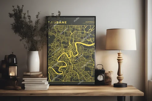 Brisbane w kolorach czerni i złota – artystyczna mapa