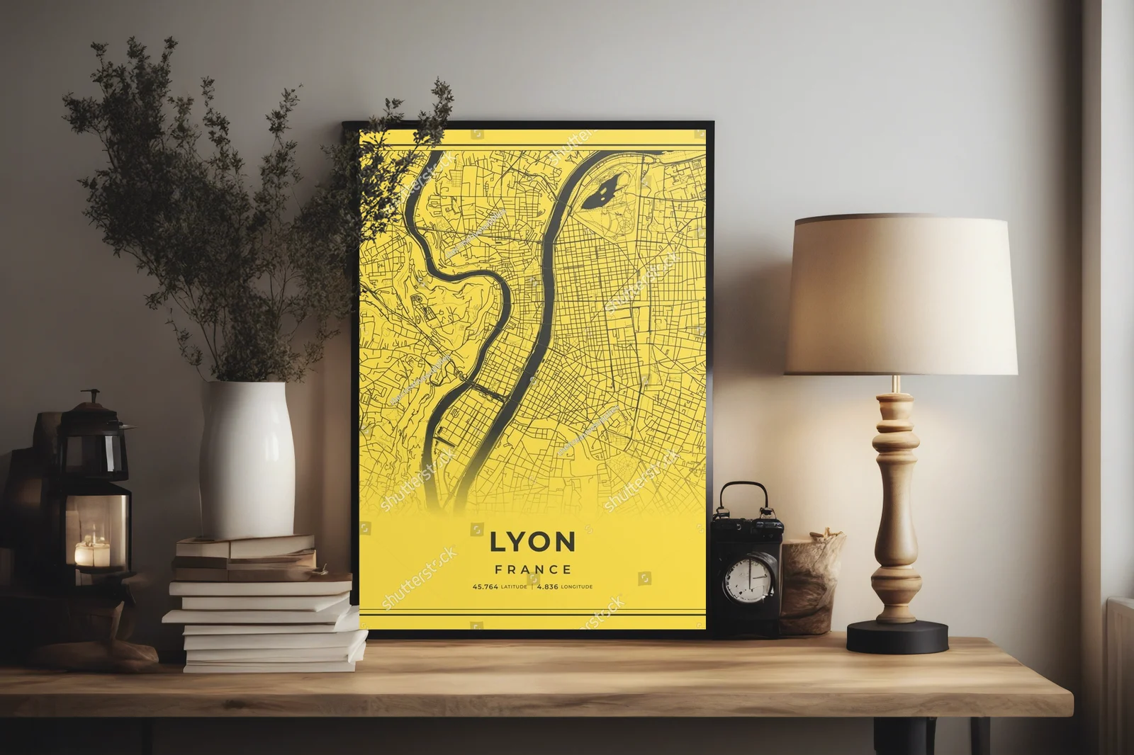 Mapa Lyonu w czerni i złocie – elegancka aranżacja