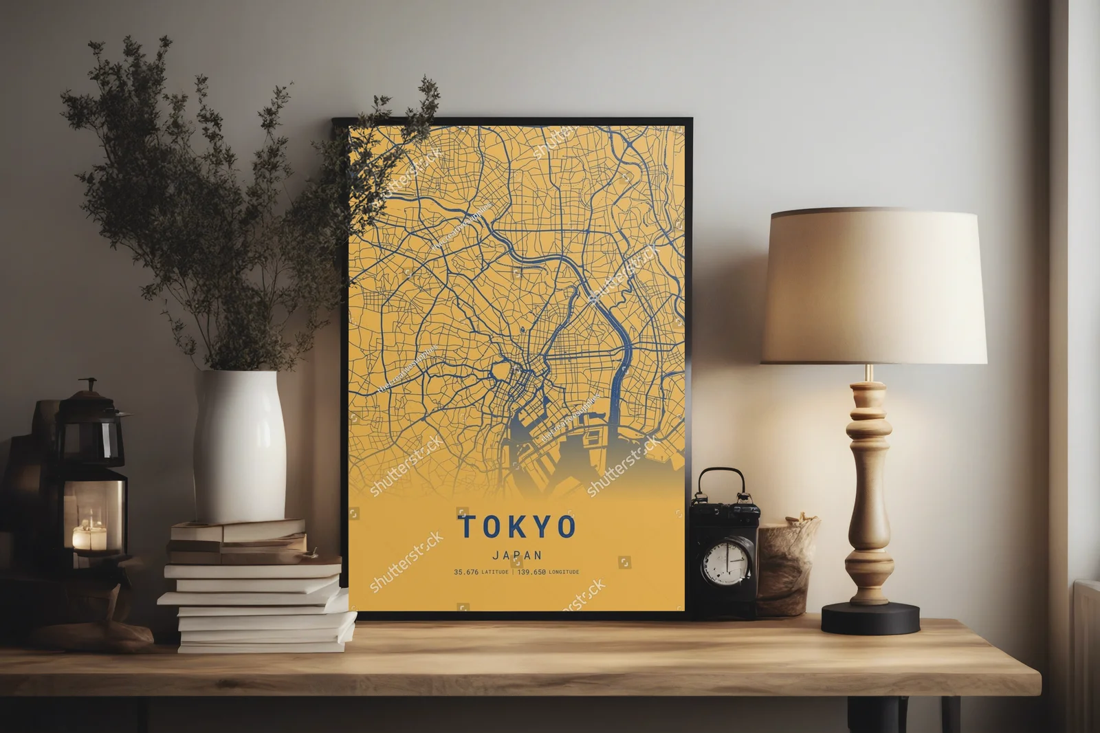 Urokliwa mapa Tokio w ciepłych odcieniach