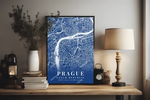 Zachwycająca grafika miasta Praga w odcieniach niebieskiego