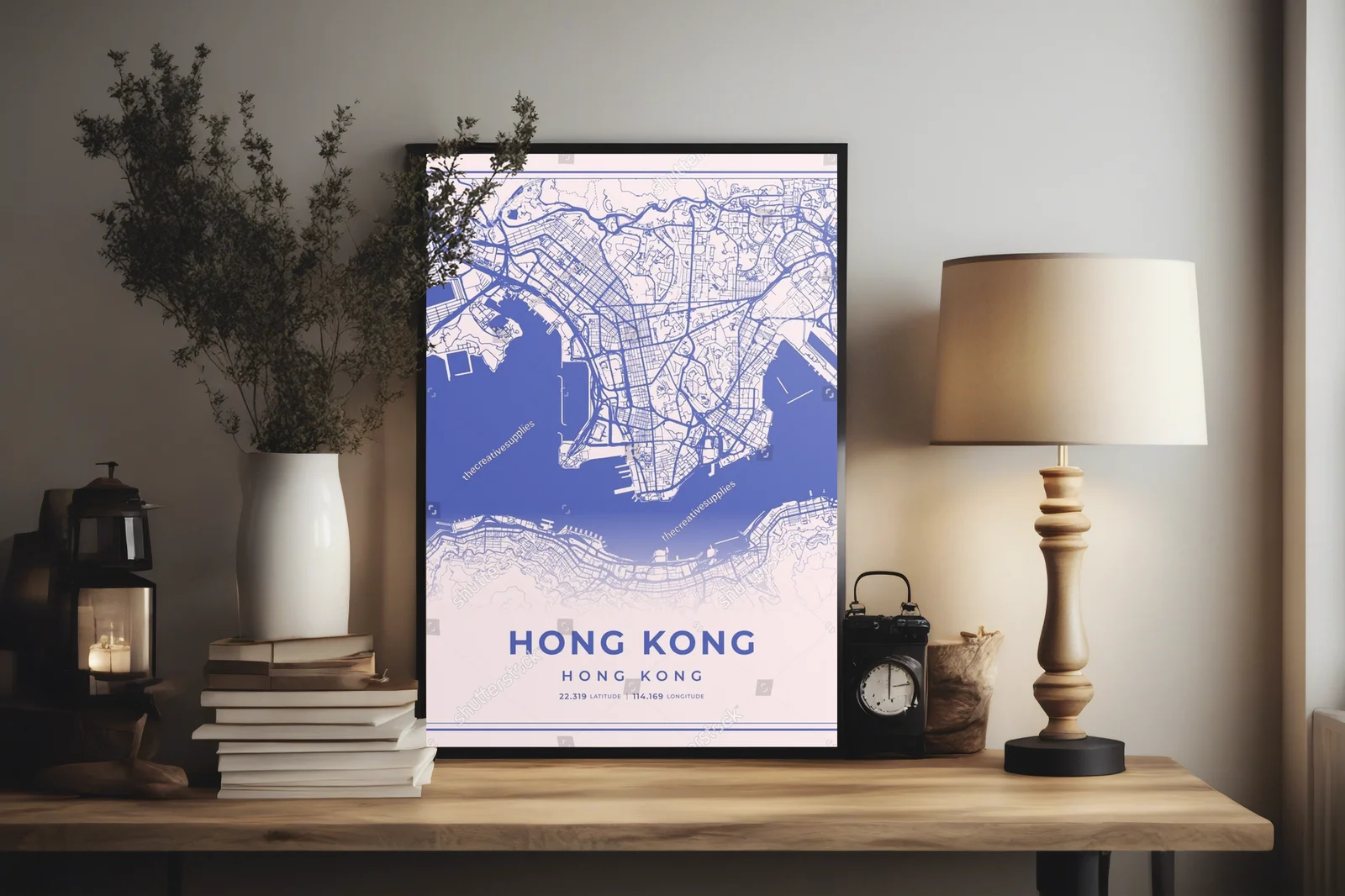 Nostalgiczna mapa Hongkongu w pastelowych odcieniach
