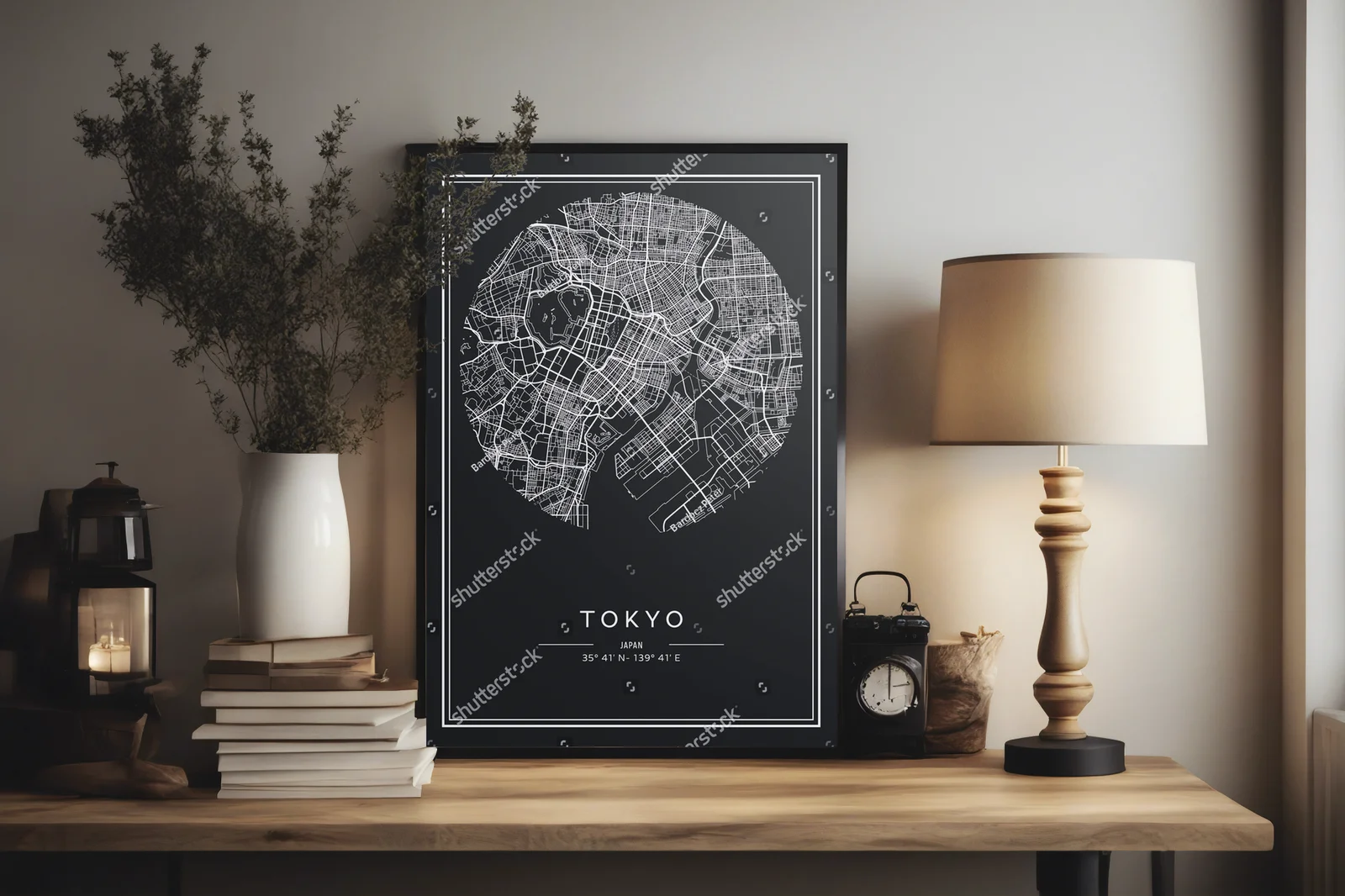 Artystyczna mapa Tokio w eleganckiej tonacji