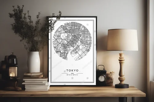 Kreatywna mapa Tokyo w eleganckiej monochromatyce