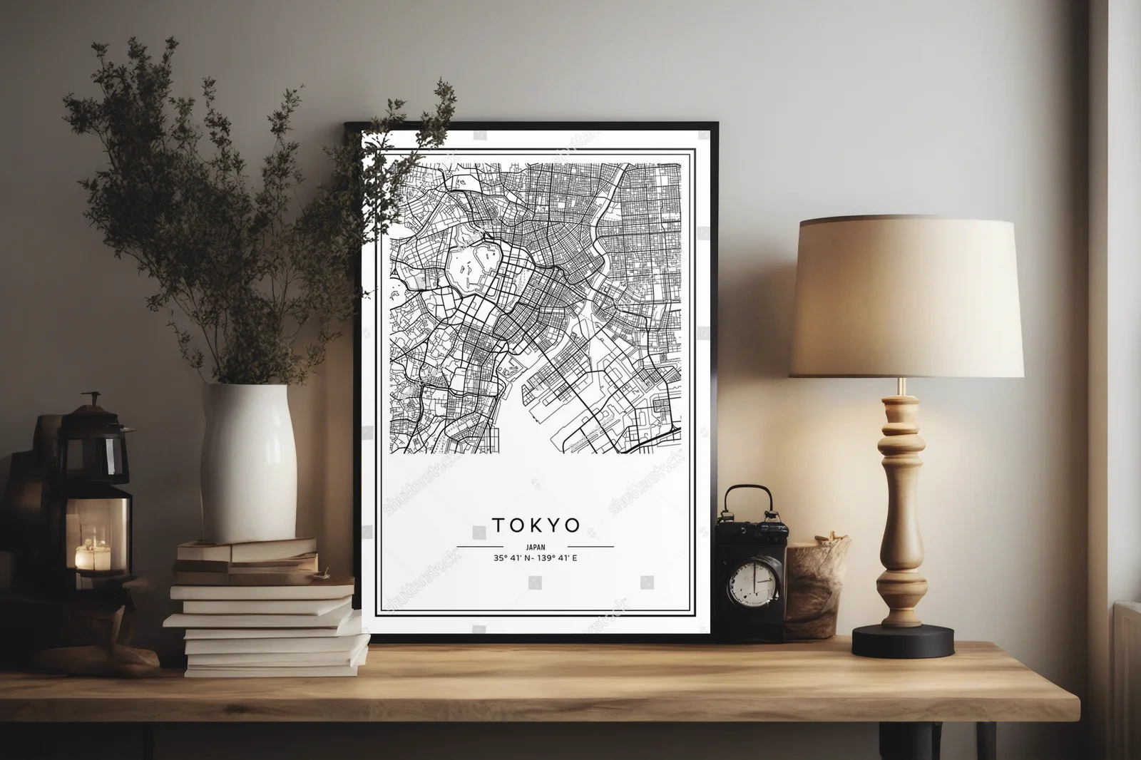 Elegancka mapa tokijskiej metropolii w czerni i bieli