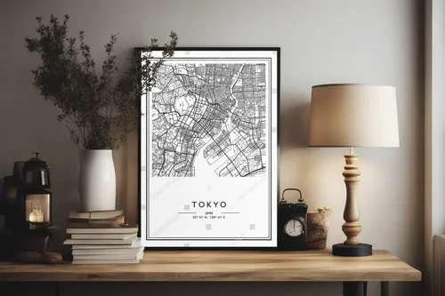 Elegancka mapa tokijskiej metropolii w czerni i bieli