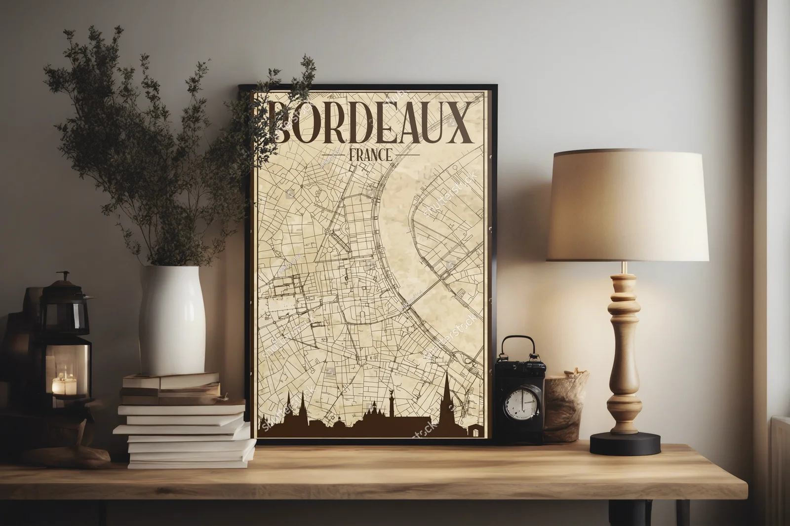 Vintage mapa Bordeaux w ciepłych odcieniach
