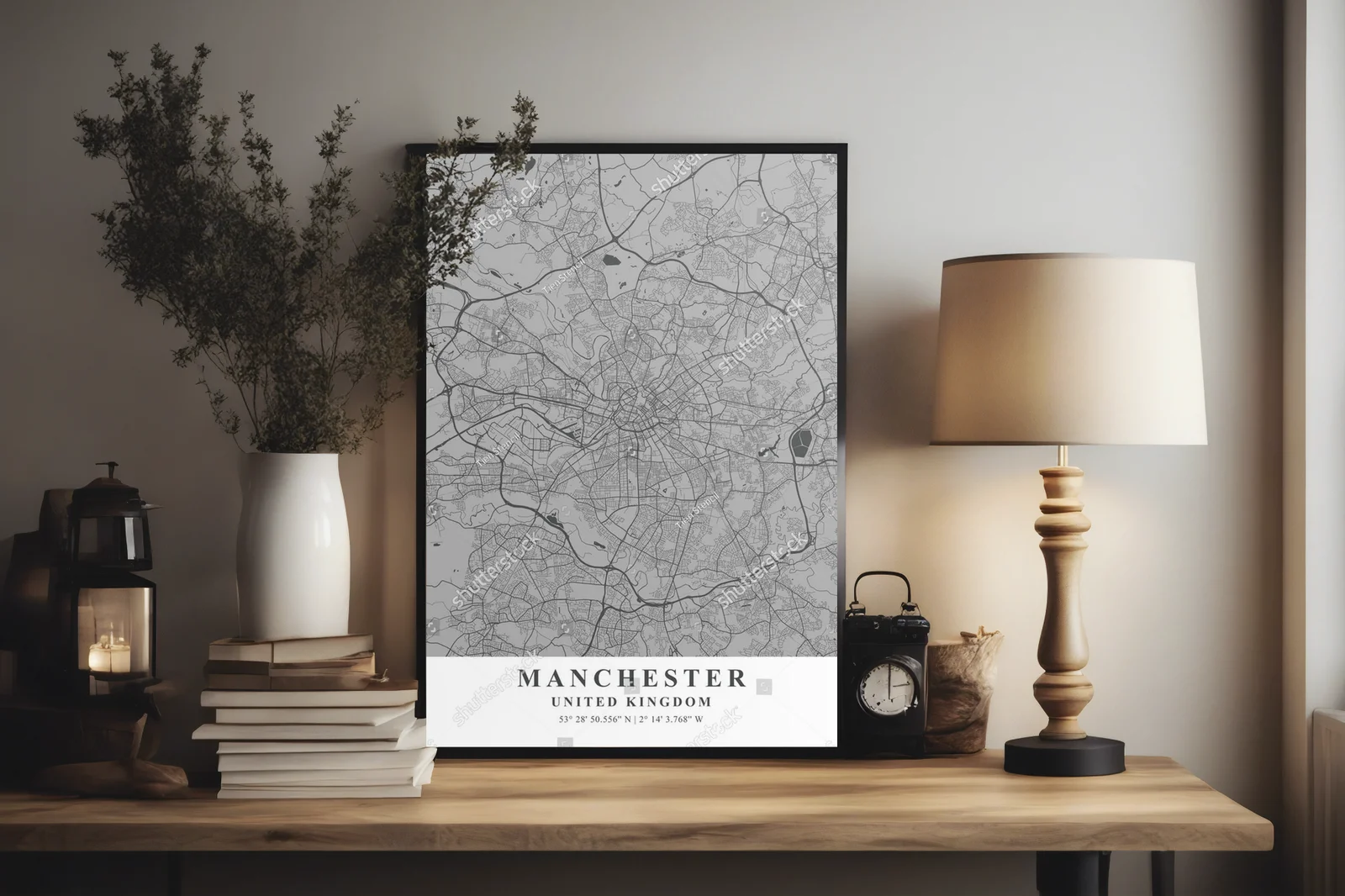 Słoneczna mapa Manchesteru w klasycznej bieli