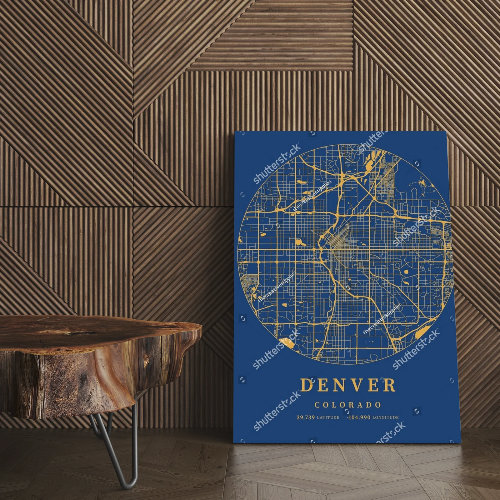 Niezwykła mapa Denver w odcieniach błękitu i żółci