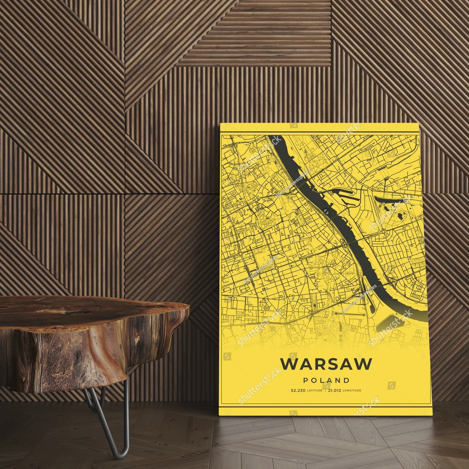 Warszawska mapa w czerni i złocie - nowoczesny styl