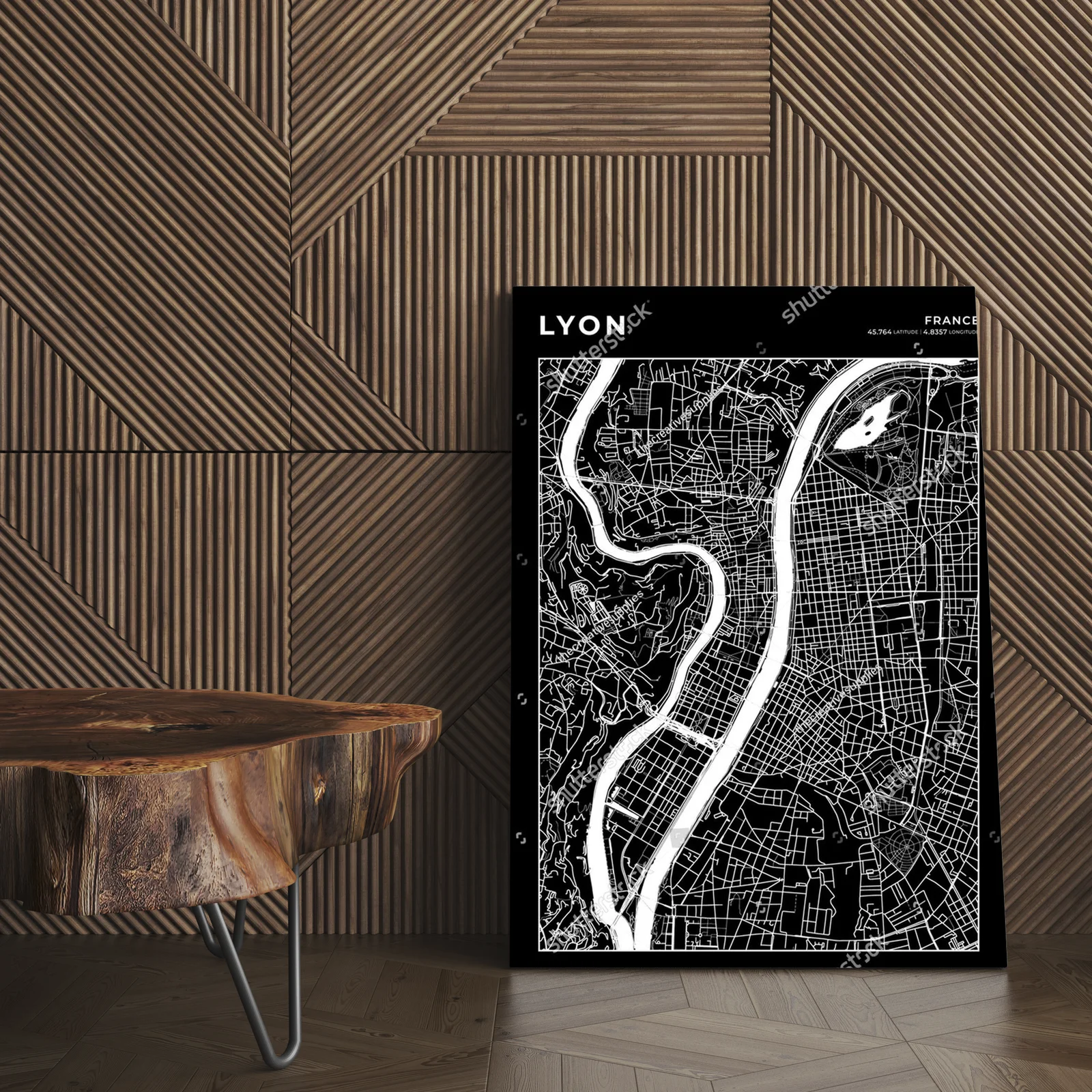 Monochromatyczna mapa Lyonu w nowoczesnym stylu