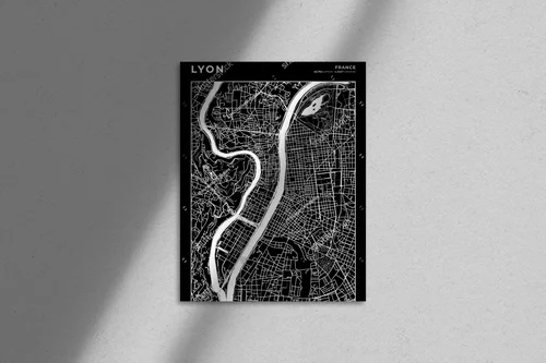Monochromatyczna mapa Lyonu w nowoczesnym stylu
