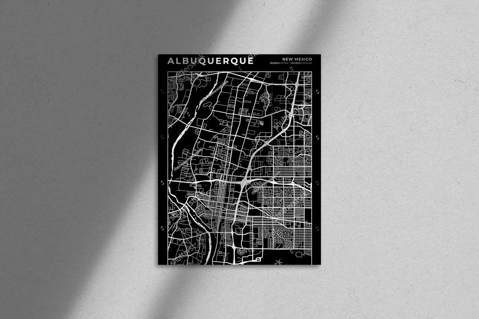 Miejska mapa Albuquerque w eleganckiej czerni