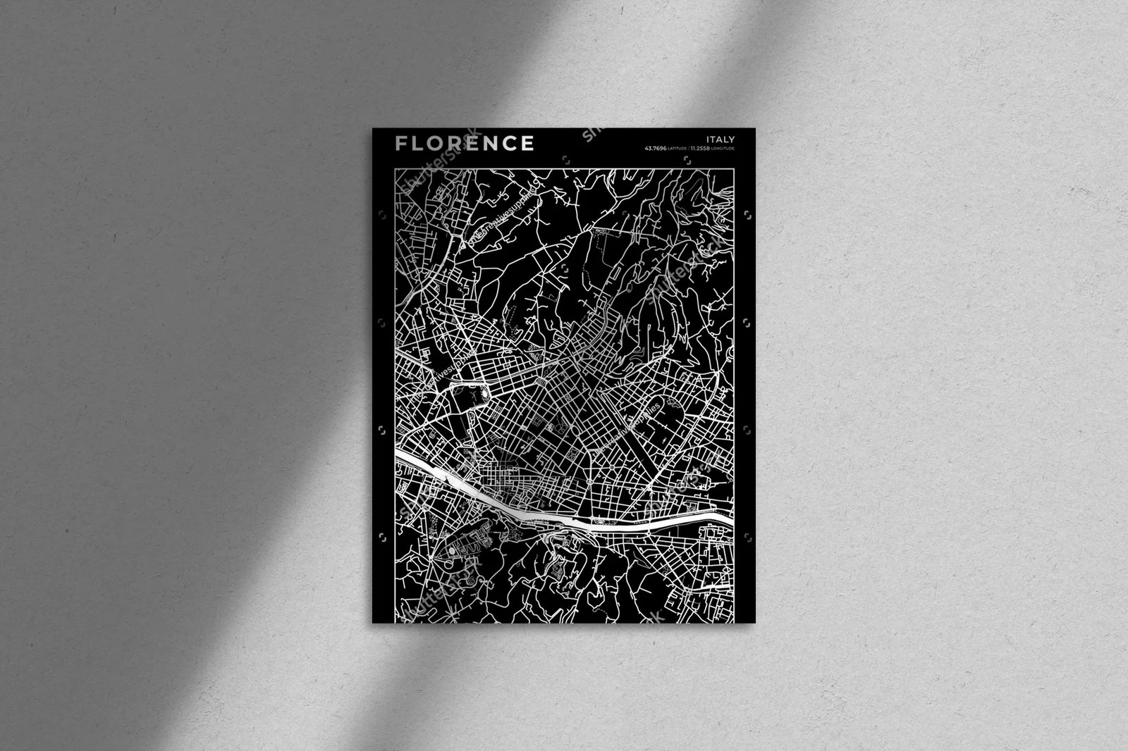 Elegancka mapa Florencji w monochromatycznych barwach