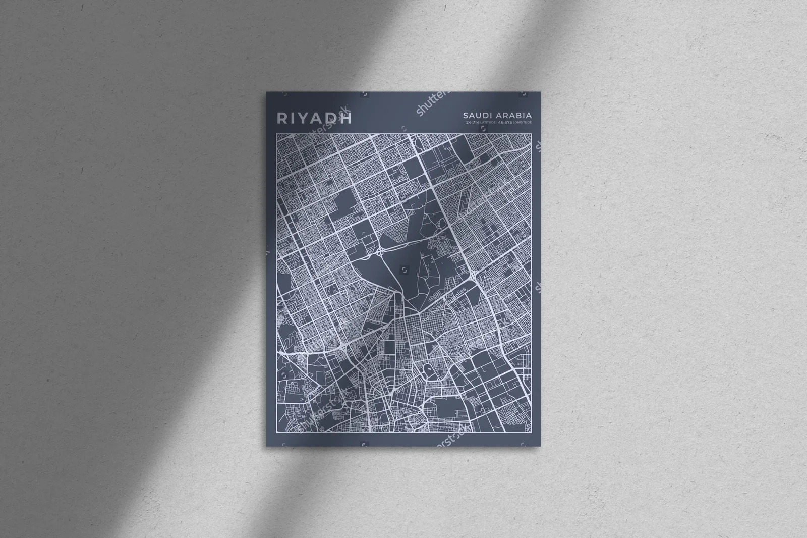 Elegancka mapa Rijadu w odcieniach szarości