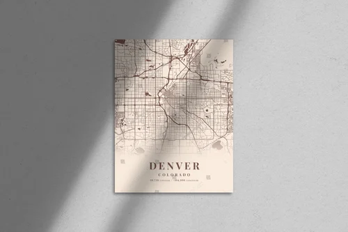 Urokliwa mapa Denver w pastelowej palecie kolorów