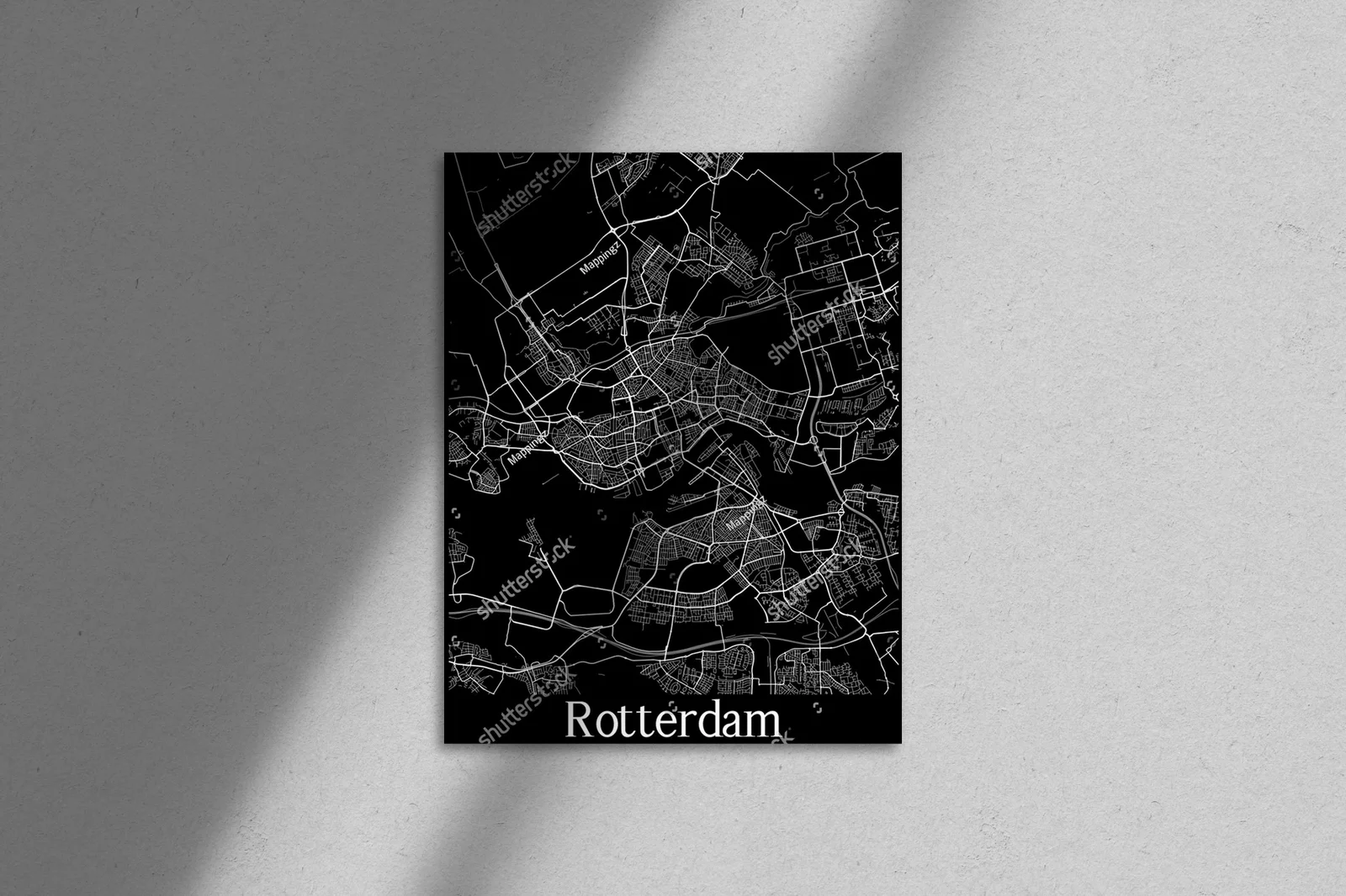 Monochromatyczna mapa Rotterdamu w eleganckich barwach