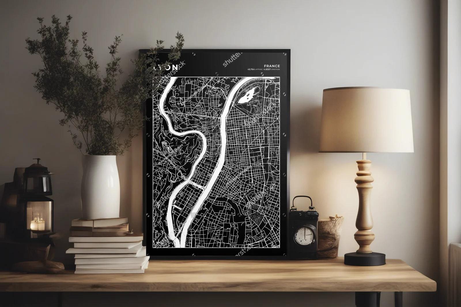 Monochromatyczna mapa Lyonu w nowoczesnym stylu