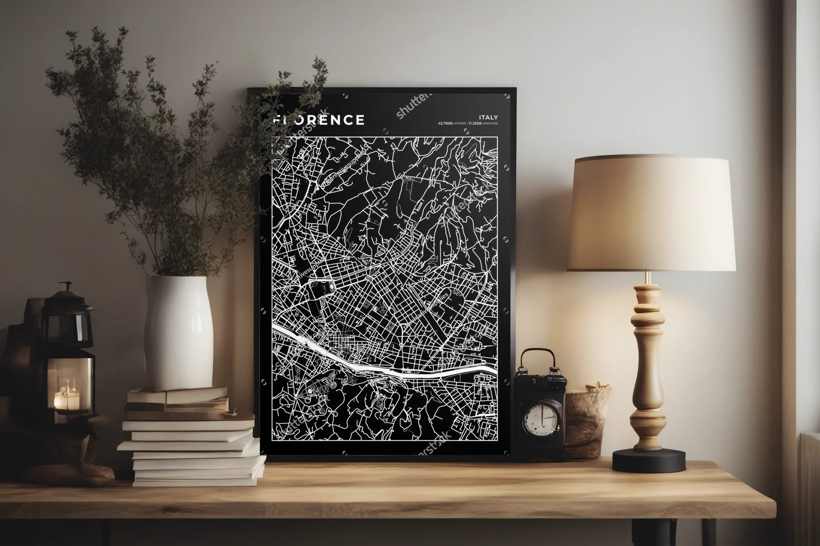 Elegancka mapa Florencji w monochromatycznych barwach