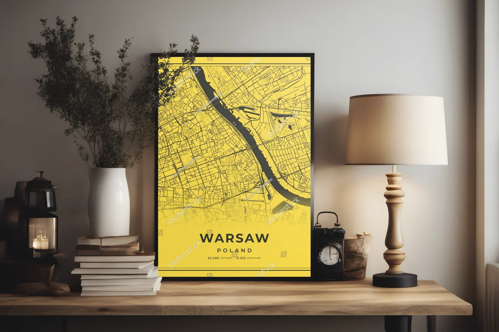 Warszawska mapa w czerni i złocie - nowoczesny styl