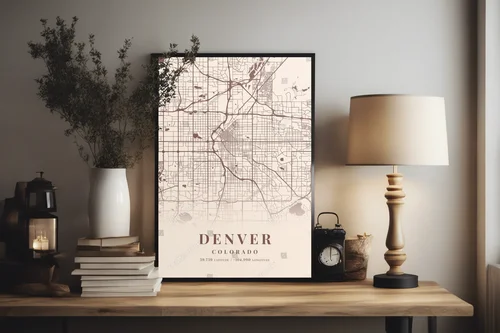 Urokliwa mapa Denver w pastelowej palecie kolorów