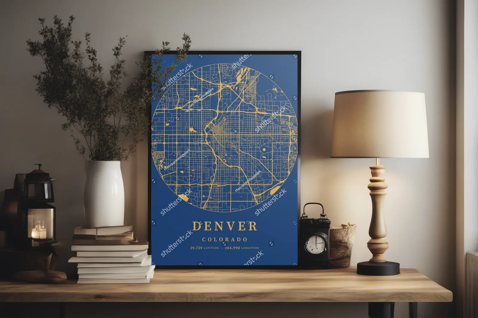 Niezwykła mapa Denver w odcieniach błękitu i żółci