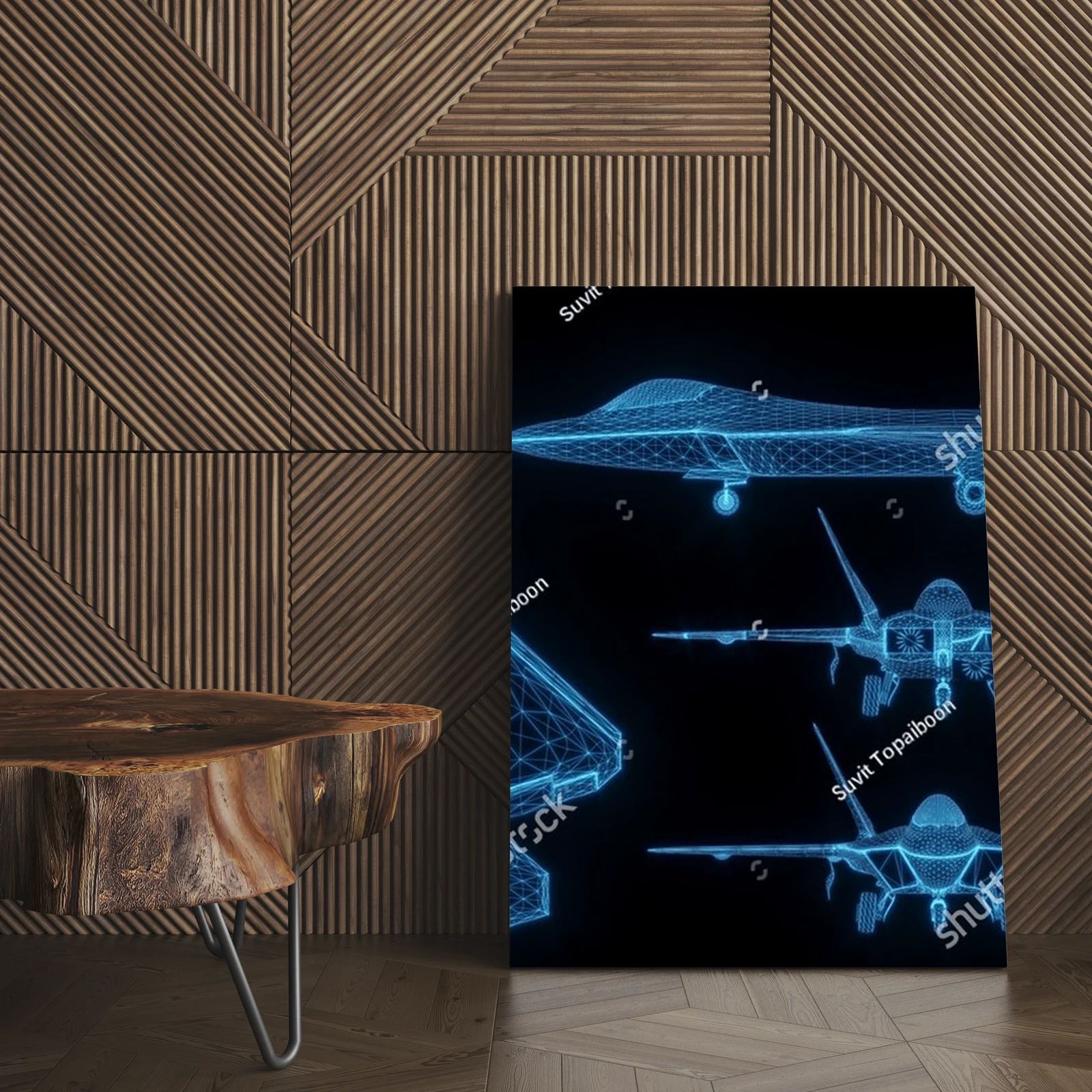 Futurystyczny hologram samolotu w neonowych barwach