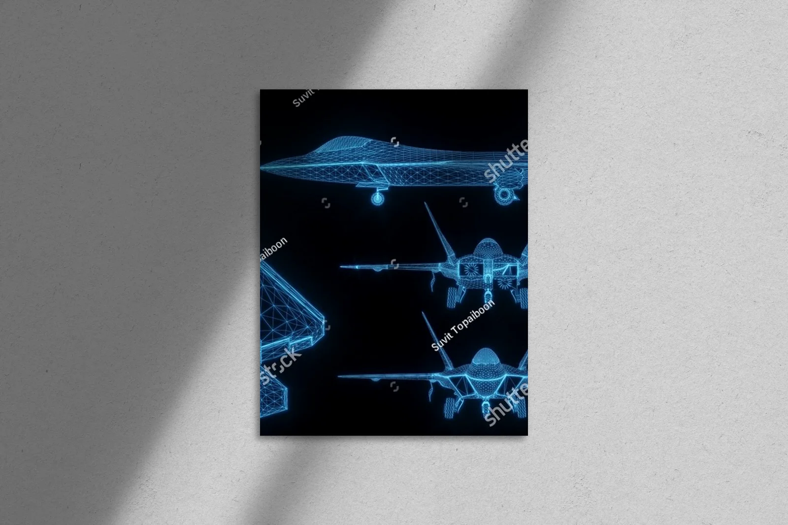 Futurystyczny hologram samolotu w neonowych barwach