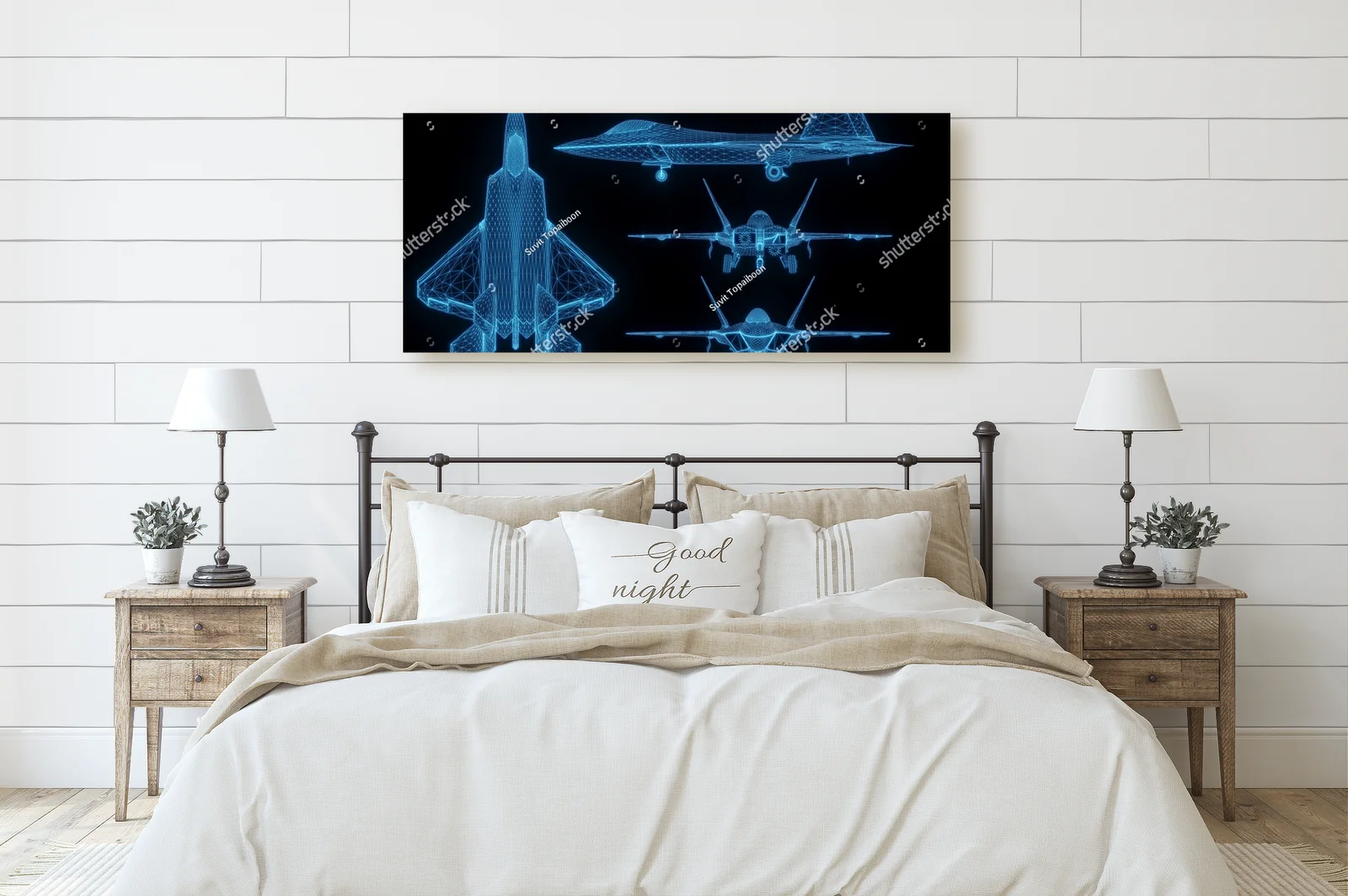 Futurystyczny hologram samolotu w neonowych barwach