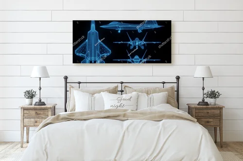Futurystyczny hologram samolotu w neonowych barwach