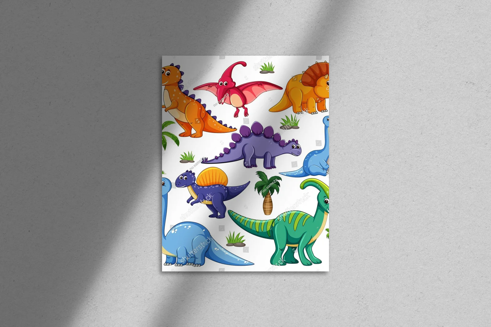 Komiksowe dinozaury na tle czystej bieli