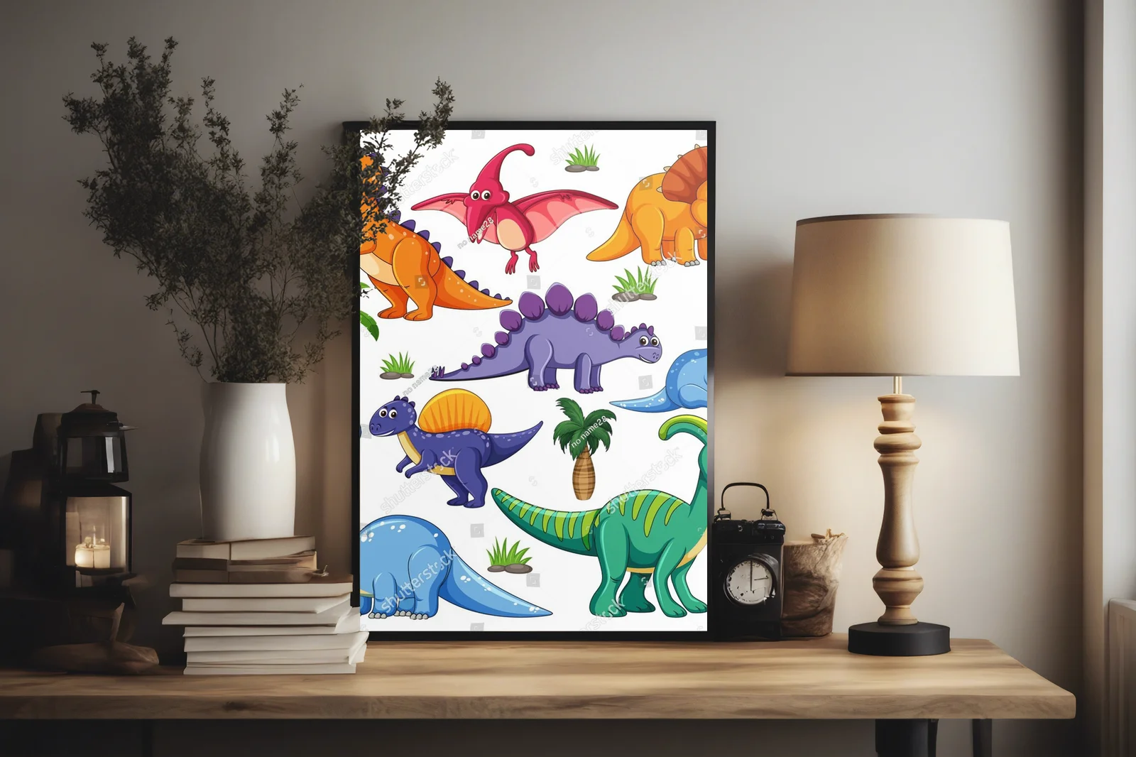Komiksowe dinozaury na tle czystej bieli