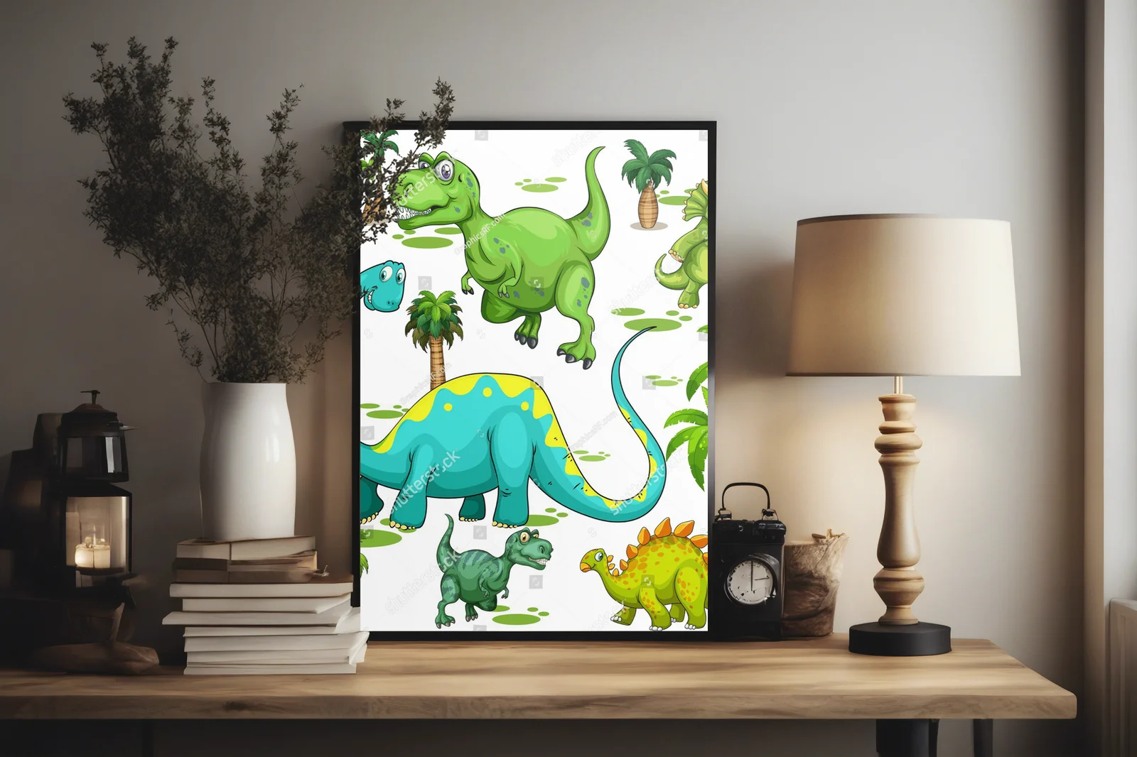 Urocze dinozaury w pełnej kolorów aranżacji
