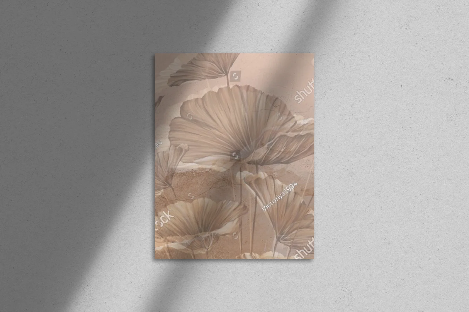 Pastelowy mural z liśćmi w harmonijnym otoczeniu