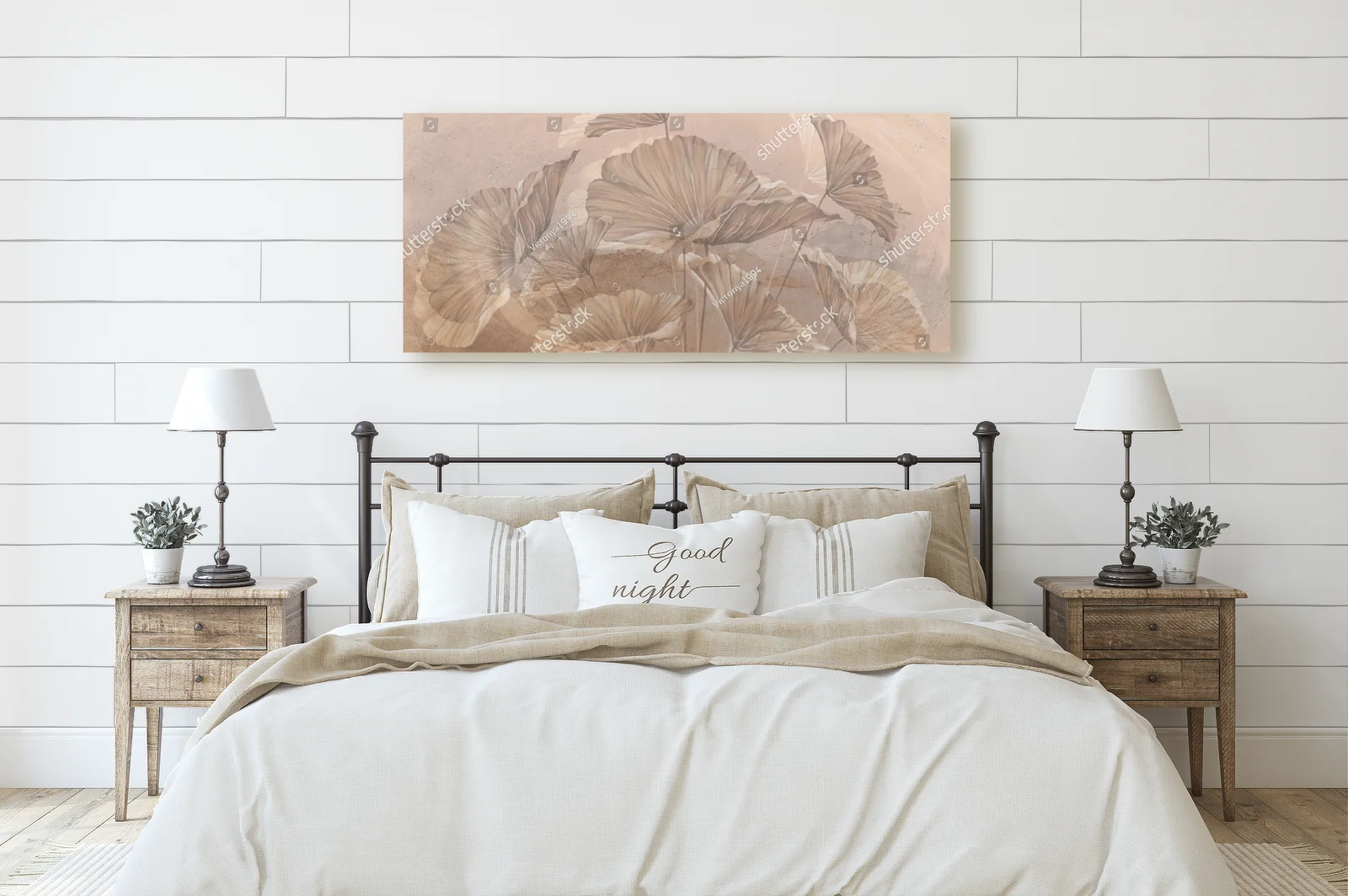 Pastelowy mural z liśćmi w harmonijnym otoczeniu