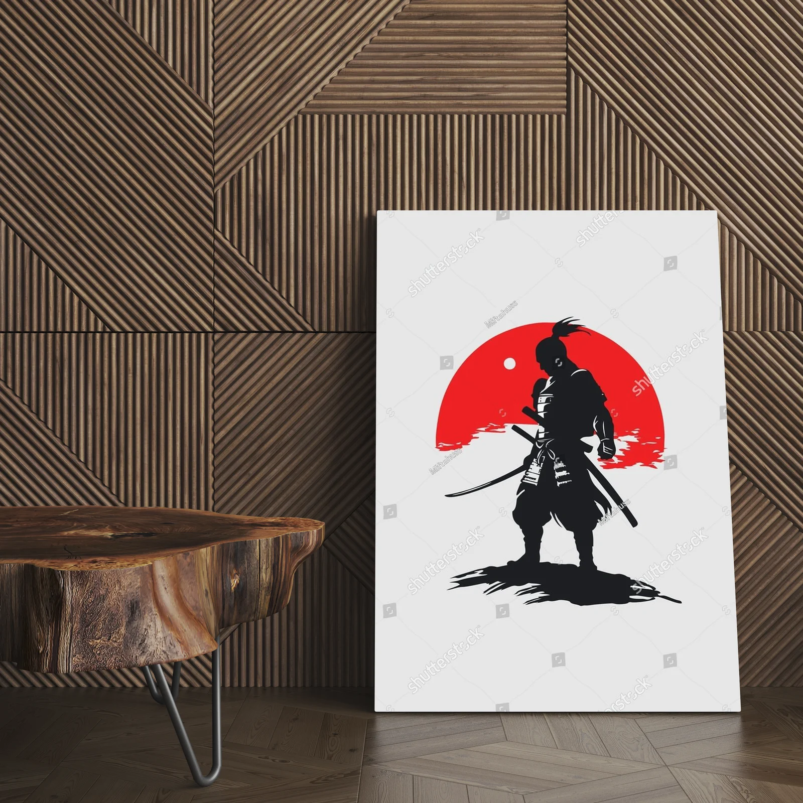 Silhouette samuraja w monochromatycznej aranżacji