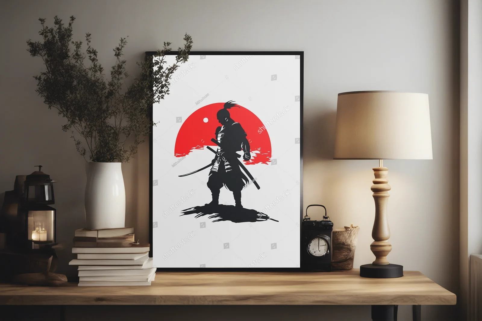 Silhouette samuraja w monochromatycznej aranżacji