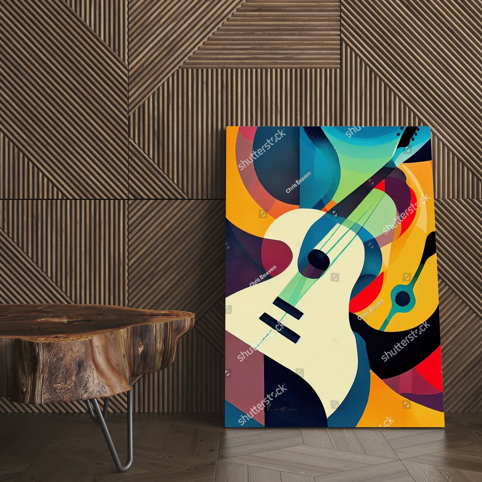 Abstrakcyjny taniec kolorów w gitarowych kształtach