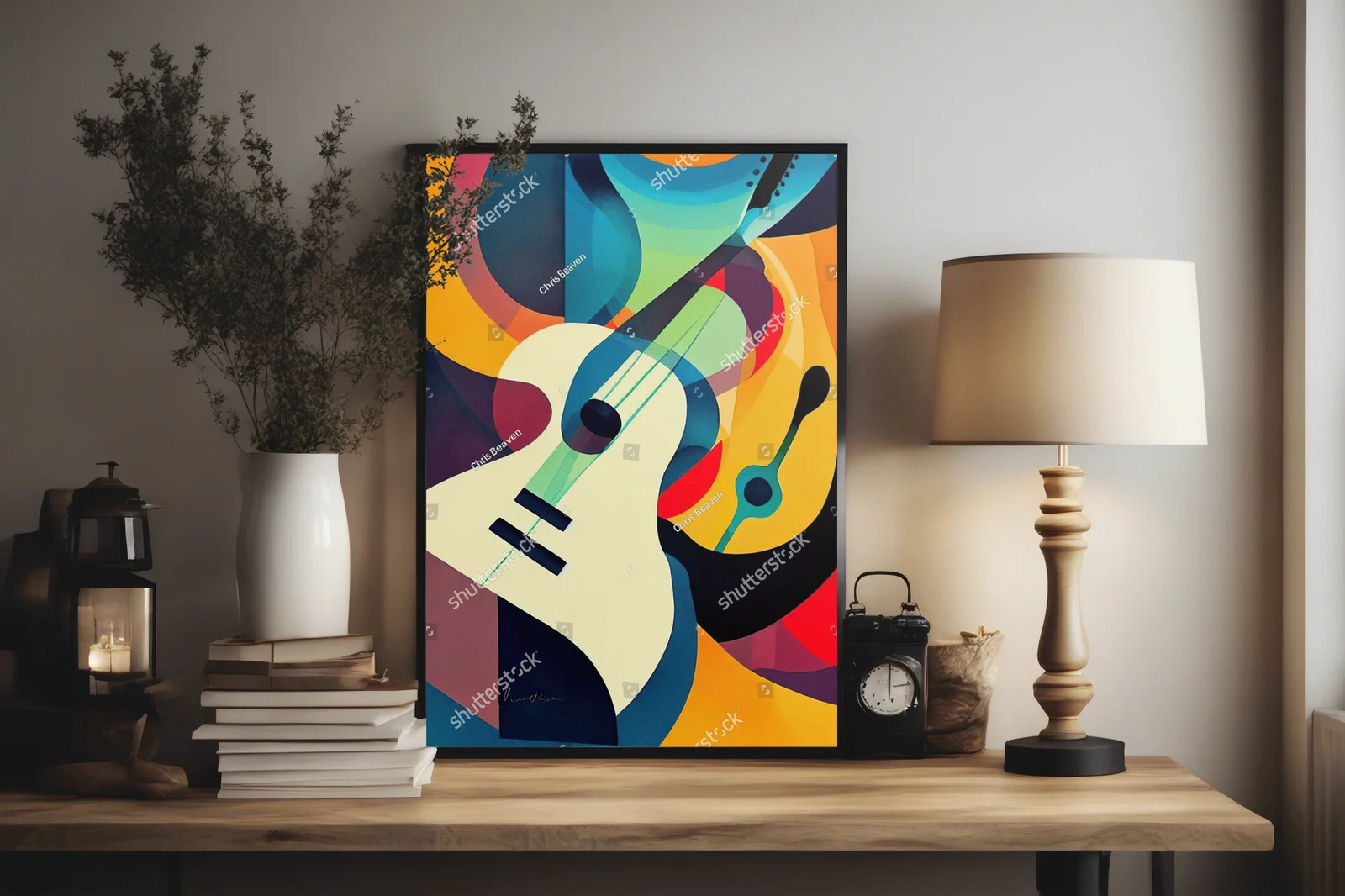 Abstrakcyjny taniec kolorów w gitarowych kształtach