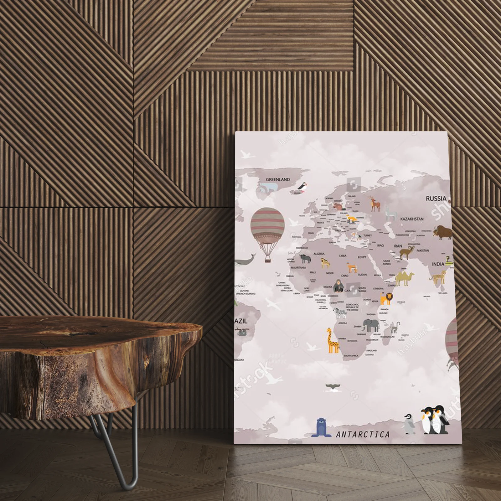 Zachwycająca mapa świata pełna zwierząt