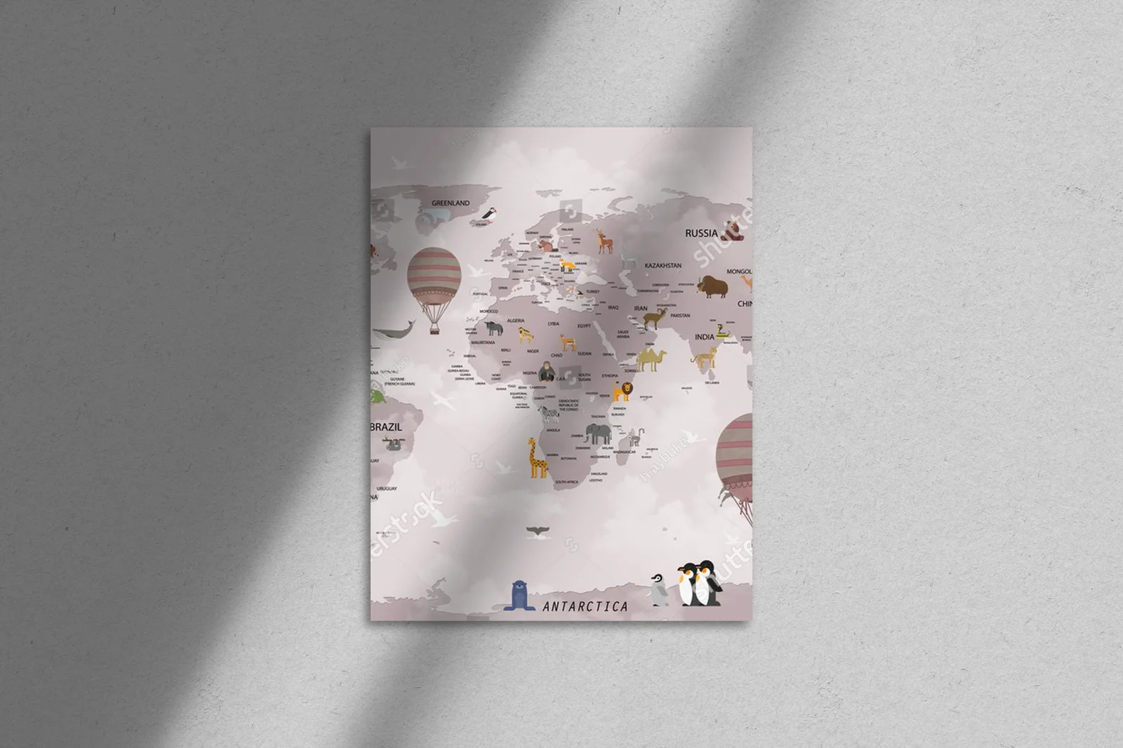 Zachwycająca mapa świata pełna zwierząt