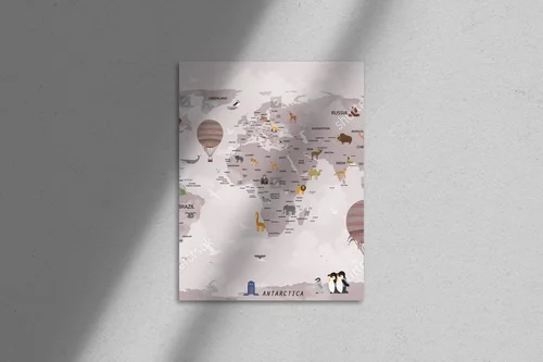 Zachwycająca mapa świata pełna zwierząt