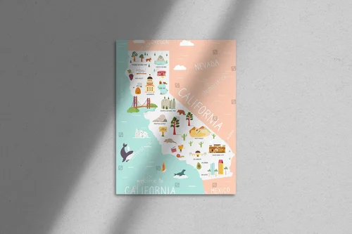 Ilustrowana mapa Kalifornii pełna kolorów i symbols