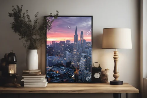 San Francisco Skyline o poranku z dramatycznymi chmurami
