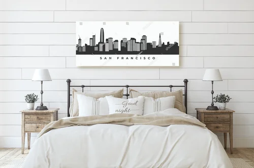 Silhouette sanfranciskiego krajobrazu w bieli i czerni