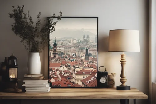 Panorama Pragi: historyczne budowle w chmurach