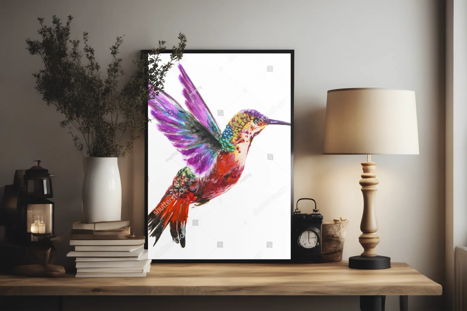 Hummingbird w kolorach tropików na białym tle
