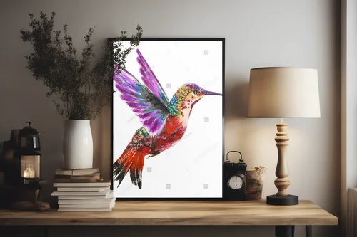 Hummingbird w kolorach tropików na białym tle