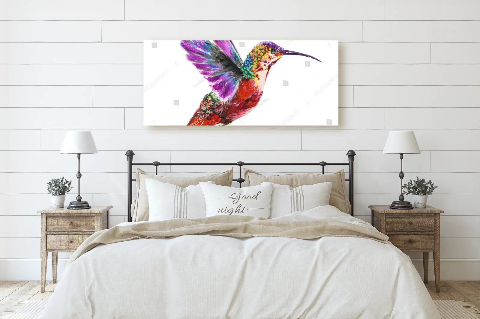 Hummingbird w kolorach tropików na białym tle