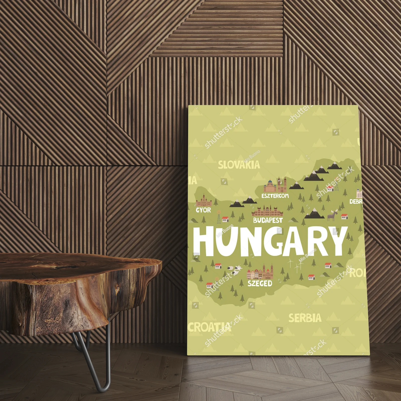 Nowoczesna ilustracja mapy Węgier w stonowanych kolorach