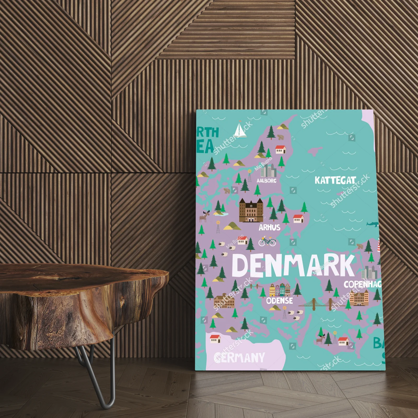 Ilustrowana mapa Danii w pastelowych odcieniach